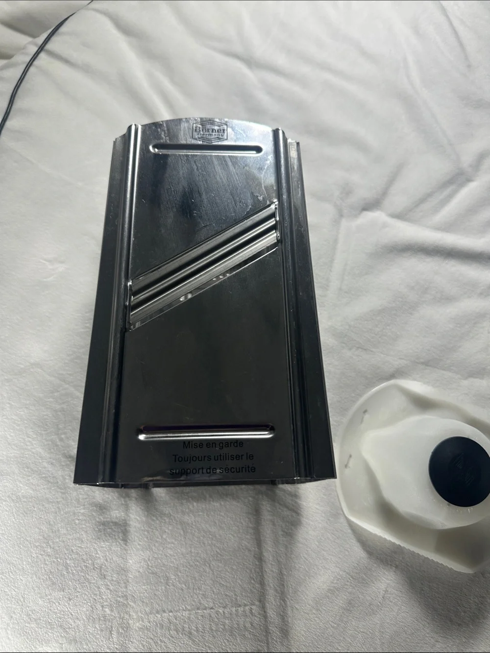 Stainless Steel Box Grater with White Plastic Food Holder